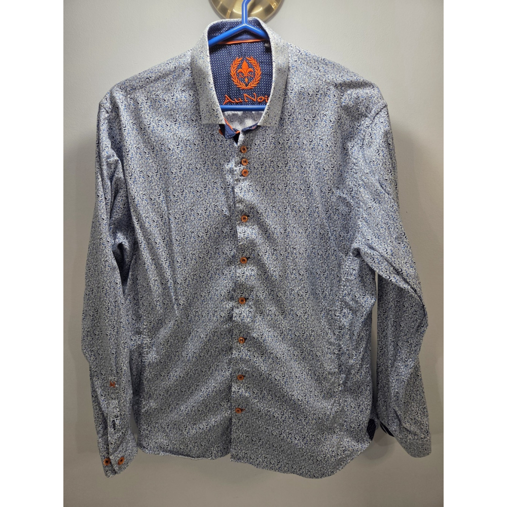 Au Noir Size 5 White And Blue Men Shirt Pre-Owned